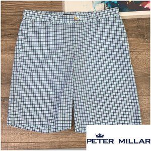Peter Millar Blue and White Checkered Men's Flat Front Shorts